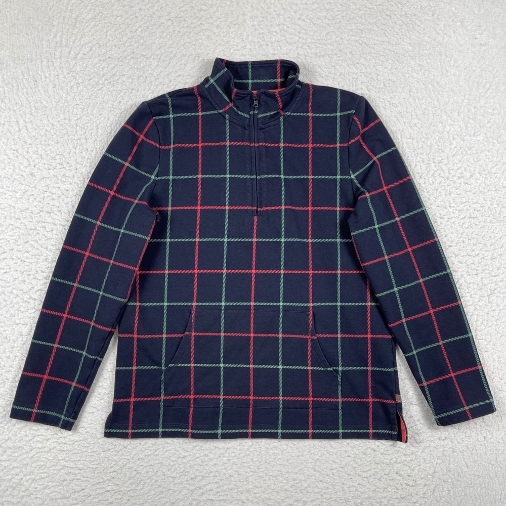 Talbots Pullover Sweatshirt Womens‎ Large Navy Blue Plaid Quarter Zip Pocket Top